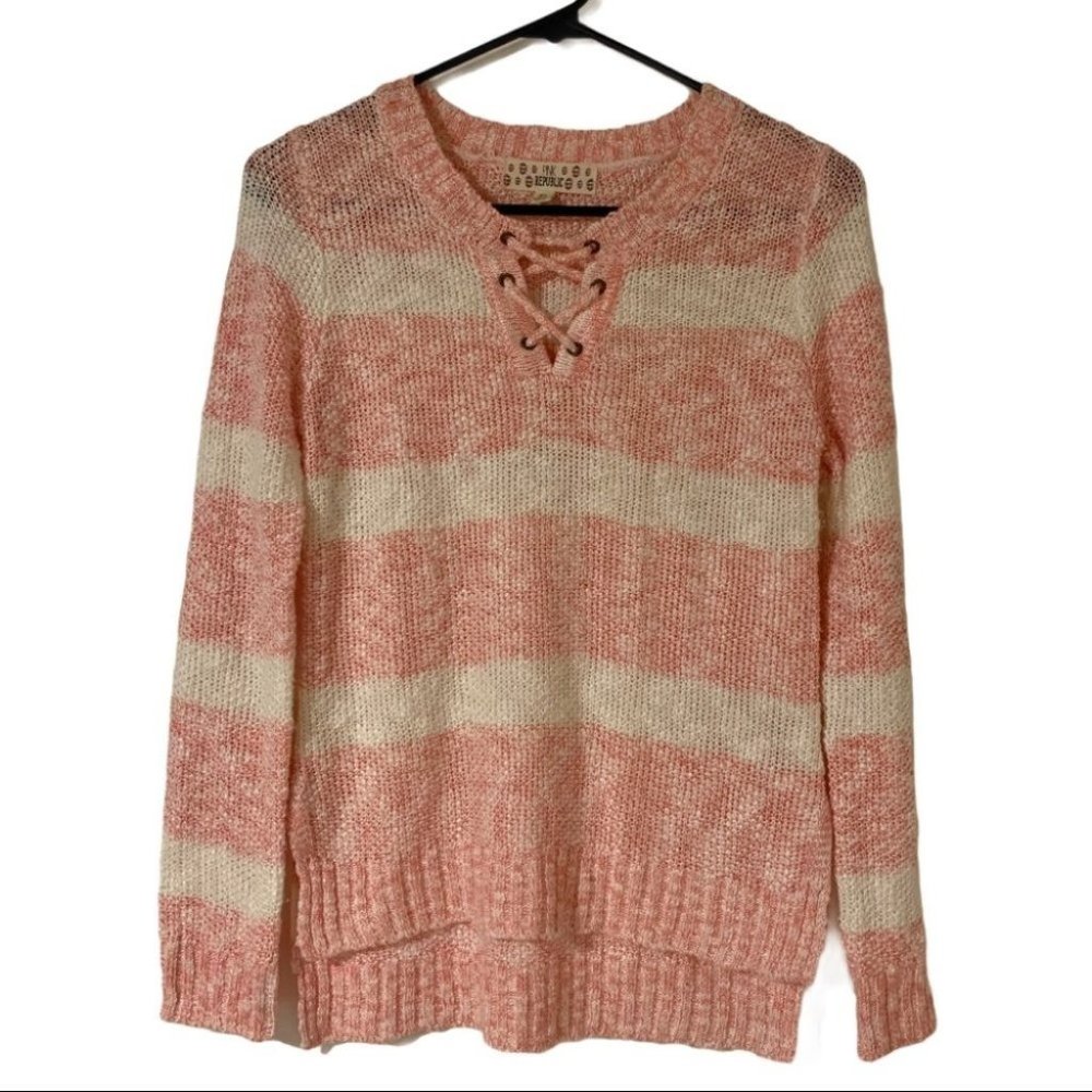 Pink Republic Striped Lace Up Front Sweater!